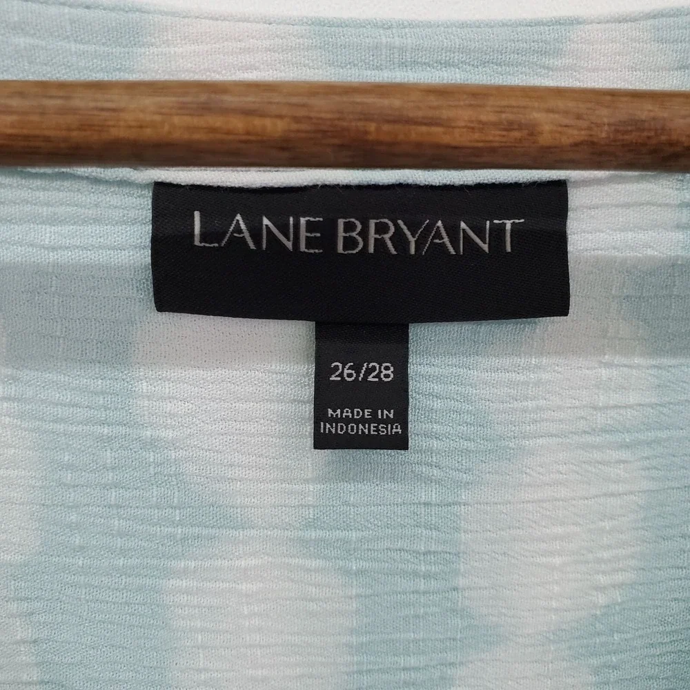Lane Bryant Womens 26/28 Blue Aqua Tie-Dye Top Button Front Long Sleeve Blouse - Picture 9 of 14
